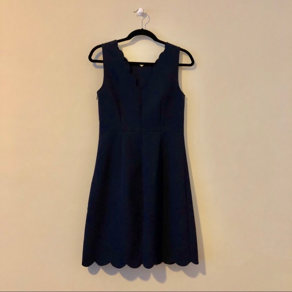 J. Crew Scalloped Trim Navy Dress - Picture 5 of 8